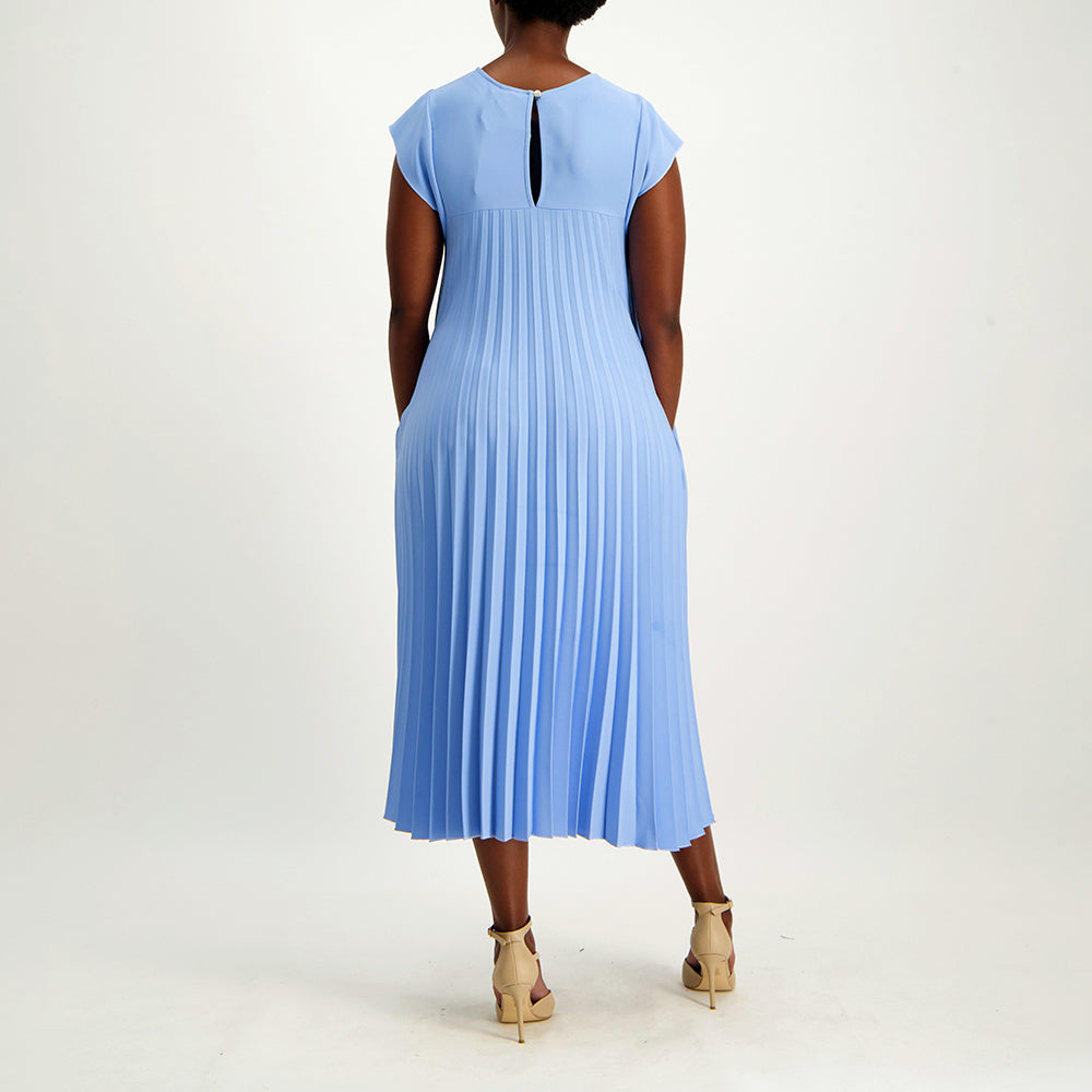 Ladies Blue Pleated Dress