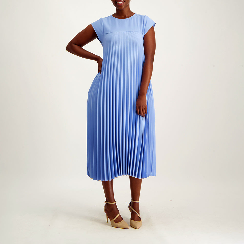 Ladies Blue Pleated Dress
