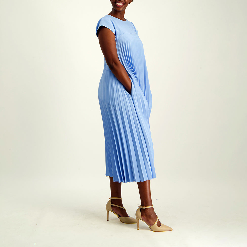 Ladies Blue Pleated Dress
