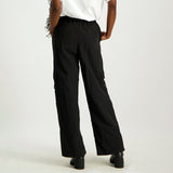 LADIES NOVA FASHION BLACK UTILITY WIDE LEG PANT
