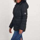 Ladies Black Quilted Hooded Jacket