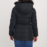 Ladies Black Quilted Hooded Jacket