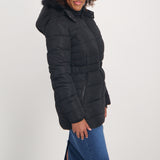 Ladies Black Quilted Hooded Jacket