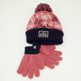 Flroal Embroidery Beanie And Glove Set.