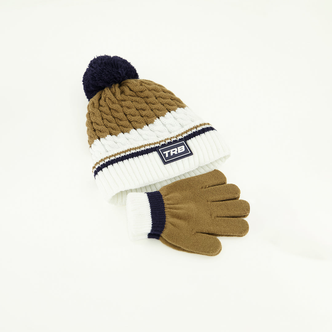 Colourblocked Beanie And Glove Set.