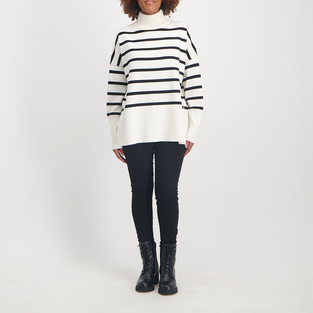 Ladies Cream/Black Stripe Top