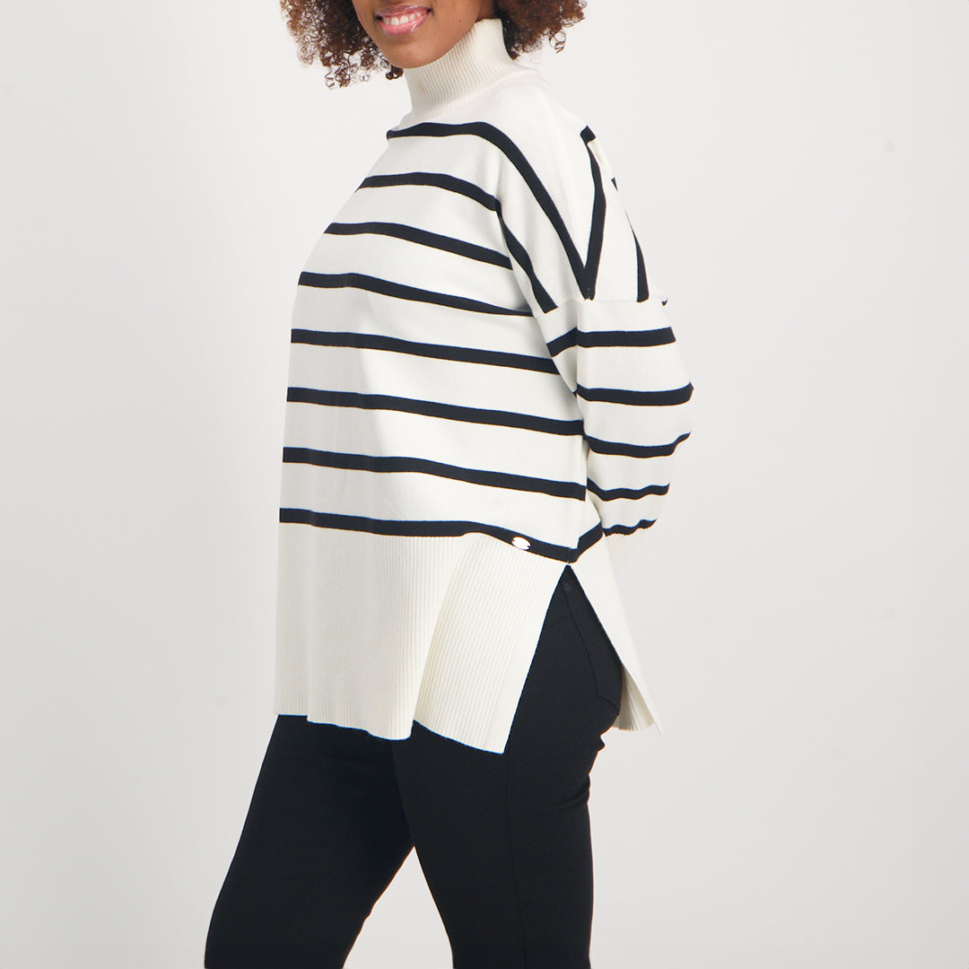 Ladies Cream/Black Stripe Top