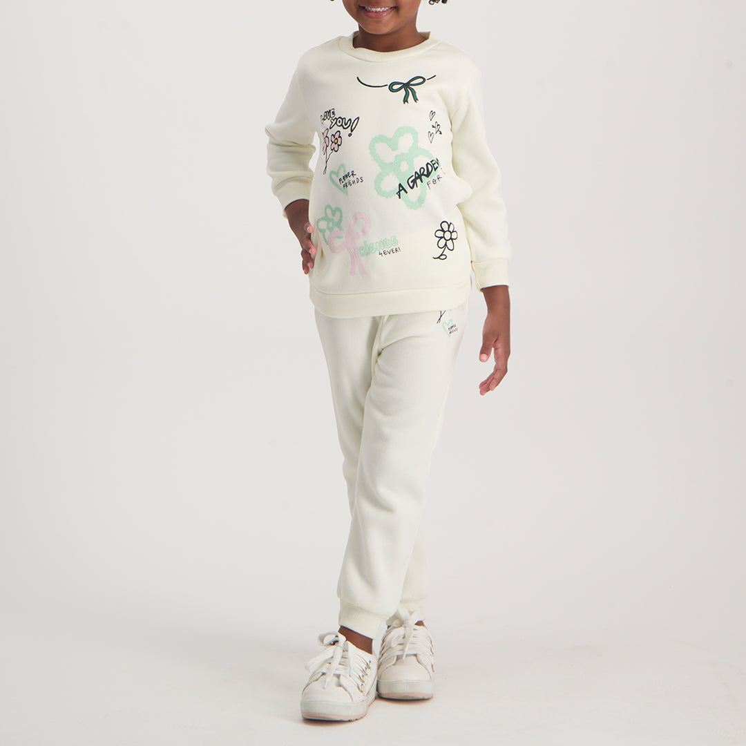 GIRLS ALORA CREAM SWEATER WITH PLACEMENT PRINT