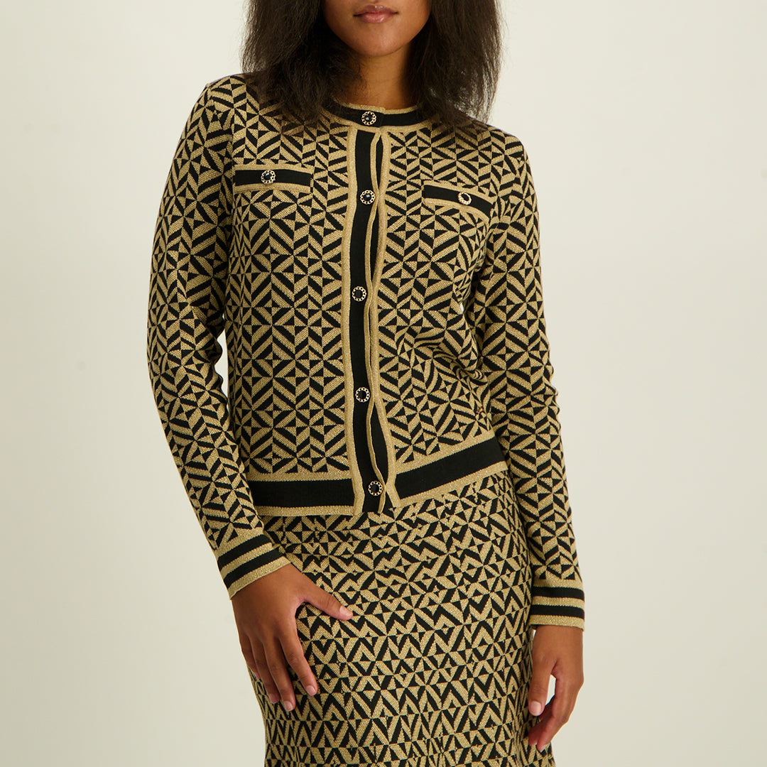 Ladies Gold/Black Lurex Button Front Cardi