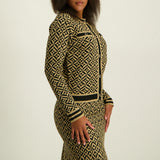 Ladies Gold/Black Lurex Button Front Cardi