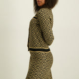 Ladies Gold/Black Lurex Button Front Cardi