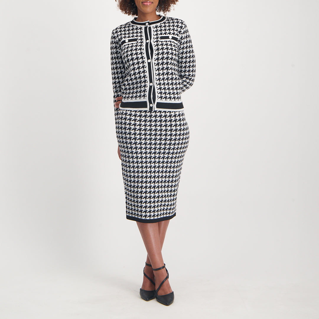 Ladies Black/White Lurex Button Front Cardi
