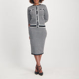 Ladies Black/White Lurex Button Front Cardi