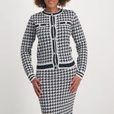 Ladies Black/White Lurex Button Front Cardi