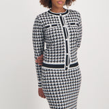 Ladies Black/White Lurex Button Front Cardi