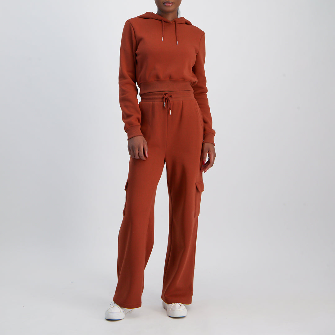 LADIES NOVA FASHION WIDE LEG CARGO FLEECE PANT