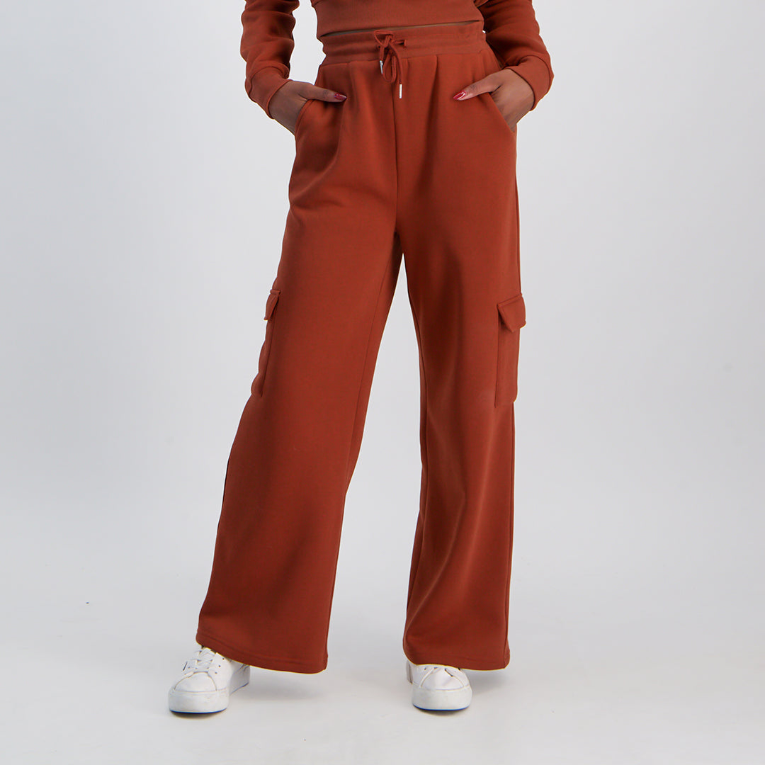 LADIES NOVA FASHION WIDE LEG CARGO FLEECE PANT