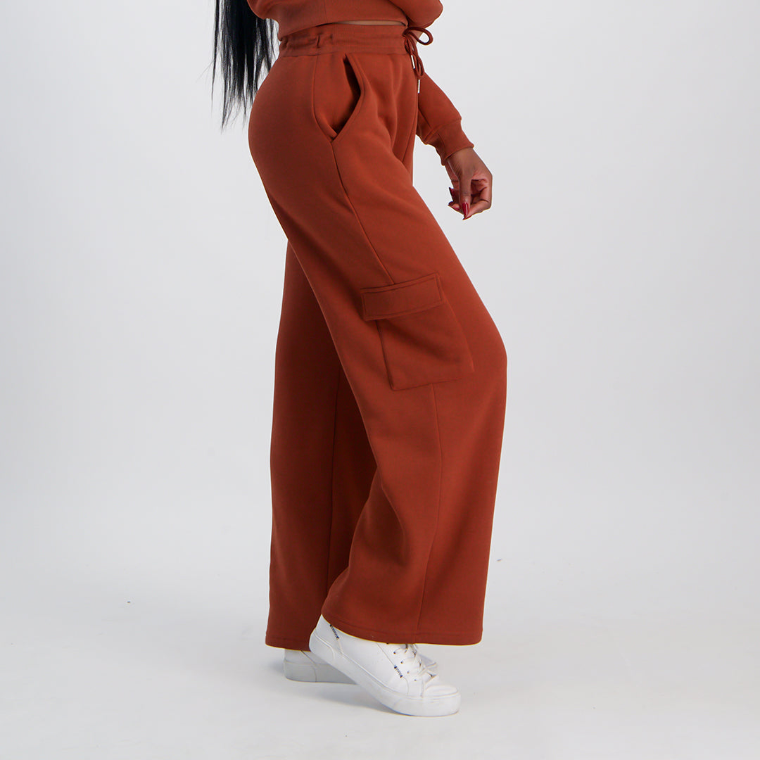 LADIES NOVA FASHION WIDE LEG CARGO FLEECE PANT