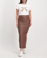 LADIES NOVA FASHION MAXI PU SKIRT WITH RUCHING AND SIDE SLIT