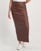 LADIES NOVA FASHION MAXI PU SKIRT WITH RUCHING AND SIDE SLIT