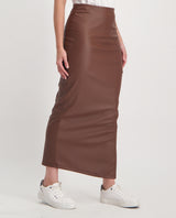LADIES NOVA FASHION MAXI PU SKIRT WITH RUCHING AND SIDE SLIT