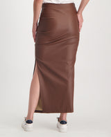 LADIES NOVA FASHION MAXI PU SKIRT WITH RUCHING AND SIDE SLIT