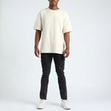 MENS MODA BLACK ACID DENIM RIP &amp; REPAIR JEANS