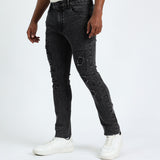 MENS MODA BLACK ACID DENIM RIP &amp; REPAIR JEANS