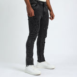 MENS MODA BLACK ACID DENIM RIP &amp; REPAIR JEANS