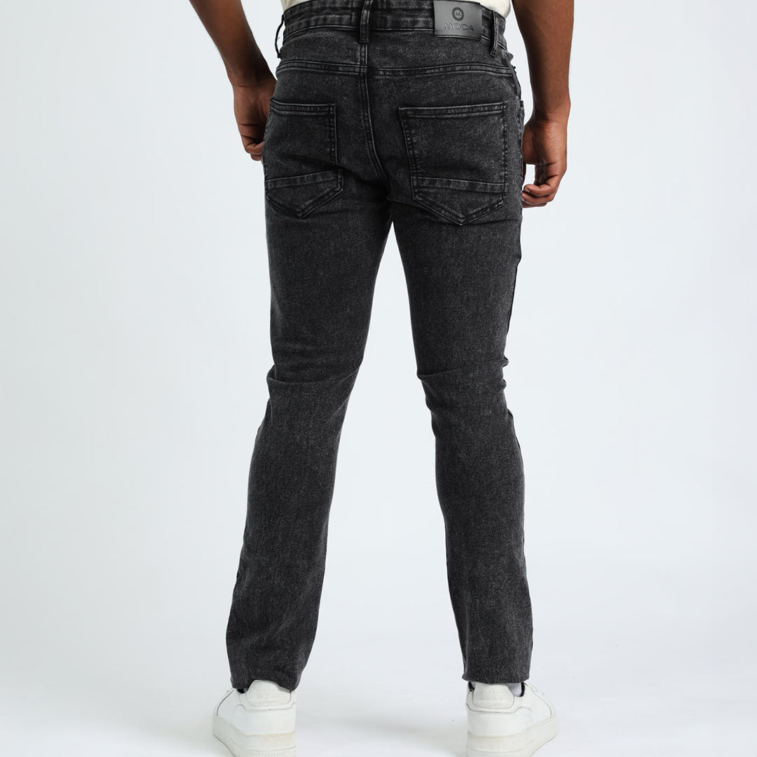 MENS MODA BLACK ACID DENIM RIP &amp; REPAIR JEANS