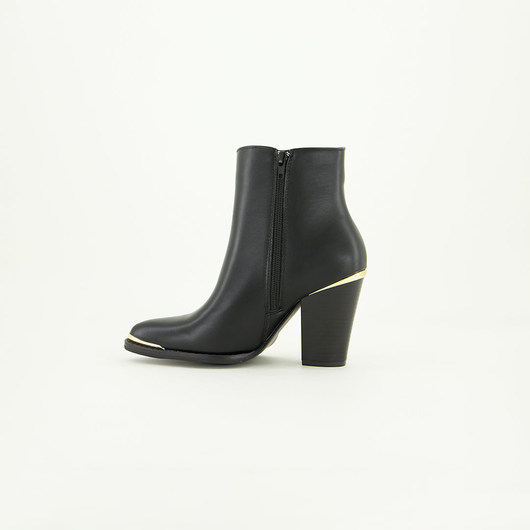 Block Heel Pointy Boot.Gold Trim Detail.