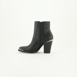 Block Heel Pointy Boot.Gold Trim Detail.