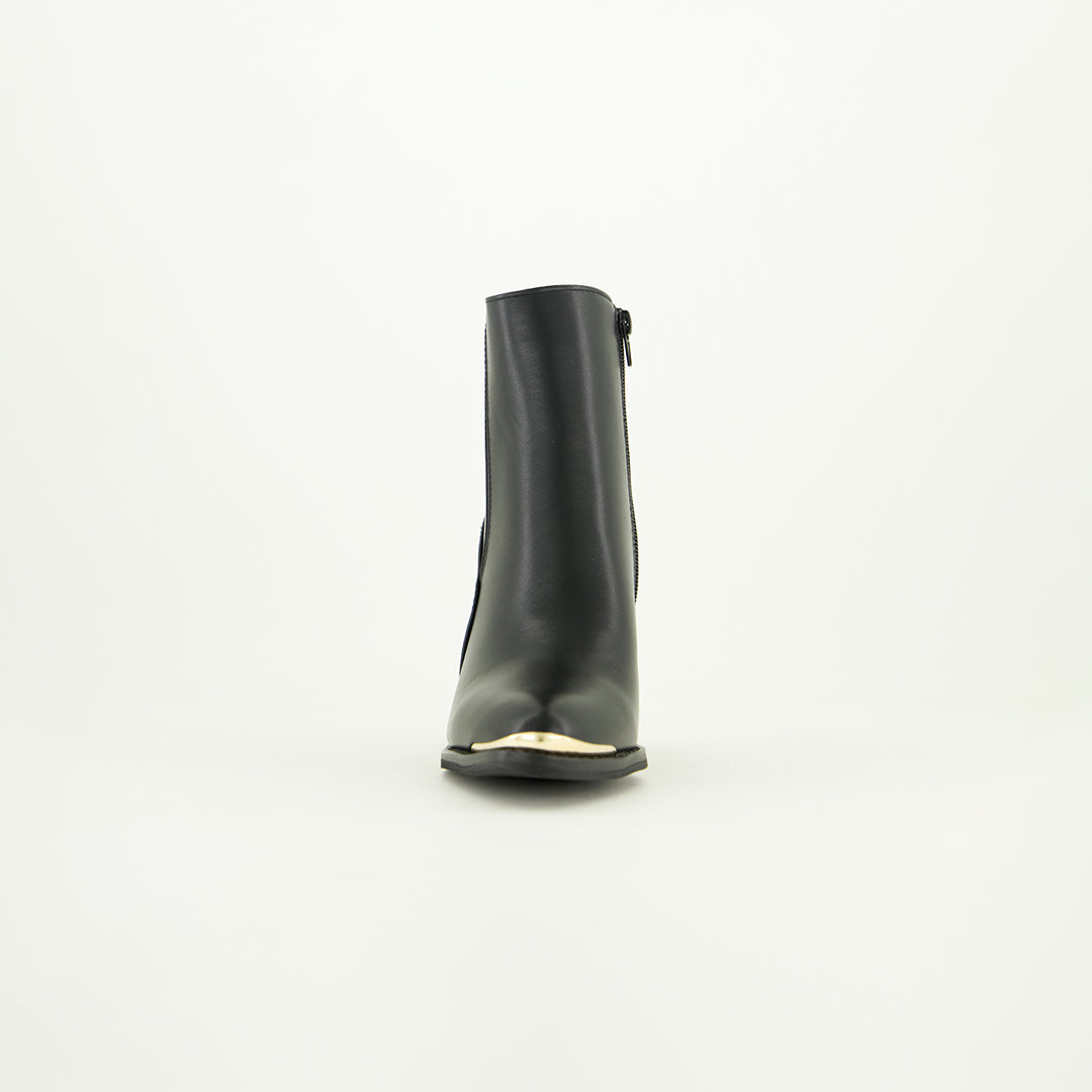 Block Heel Pointy Boot.Gold Trim Detail.
