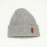 Ribbed Turn Up Beanie.Mock Suede Label.