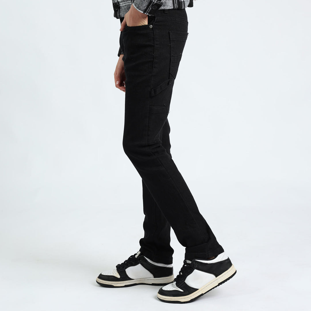 BOYS MODA BLACK DENIM CARGO JEANS