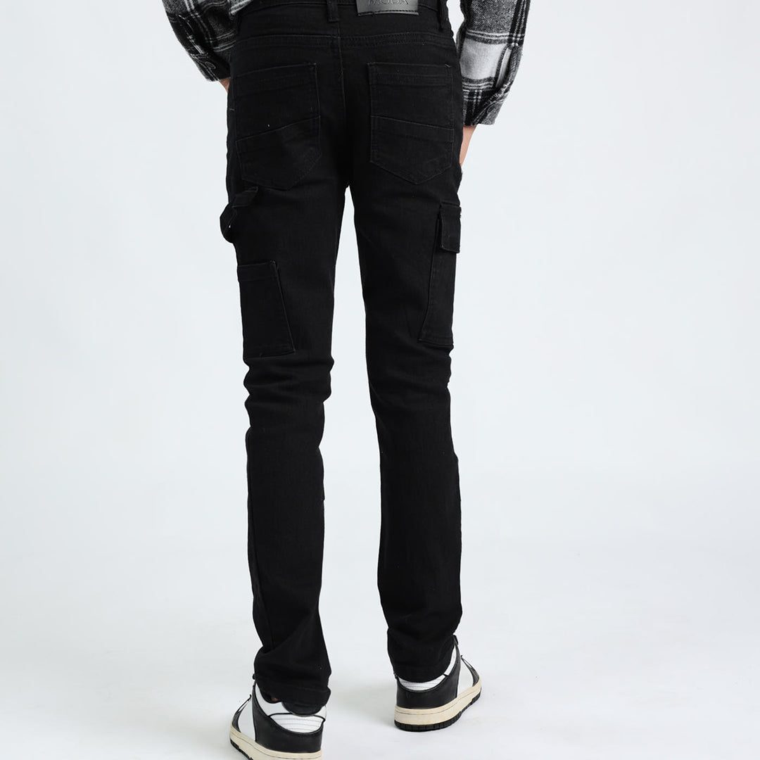BOYS MODA BLACK DENIM CARGO JEANS