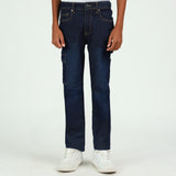 BOYS MODA DARK WASH BLUE DENIM CARGO JEANS