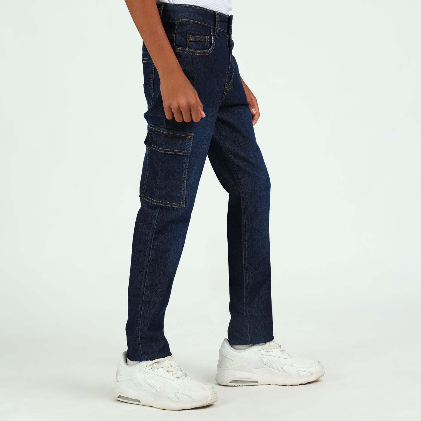 BOYS MODA DARK WASH BLUE DENIM CARGO JEANS