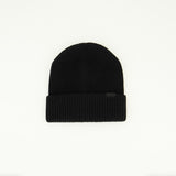 Ribbed Turn Up Viscose Beanie.Mock Suede Label.Rubber Z.