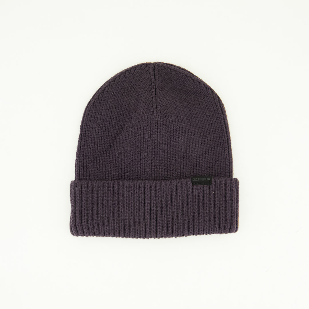 Melange Ribbed Turn Up Viscose Beanie.Mock Suede Label.Rubber Z.