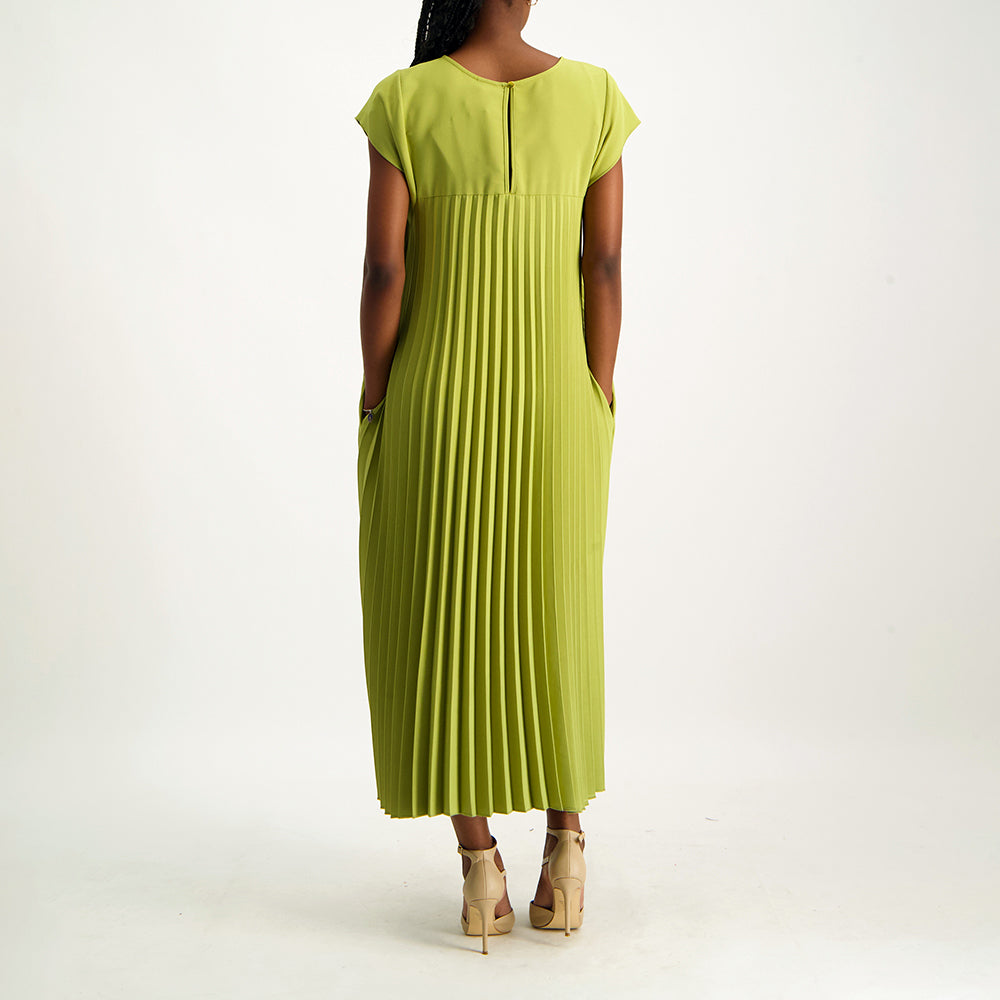 Ladies Ciarra Chartreuse Pleated Dress