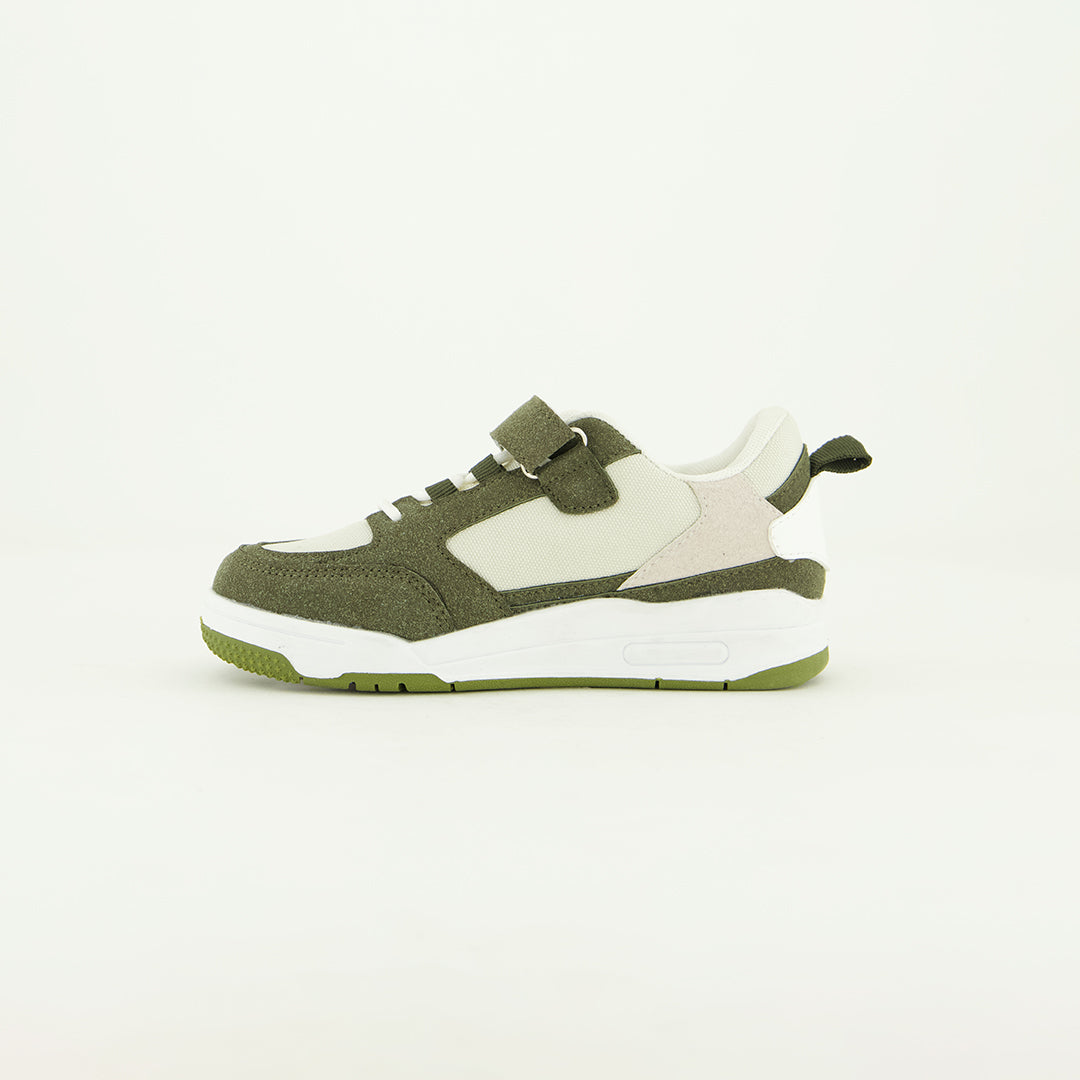 Suede Court Sneaker.Velcro And Elastic Laces.