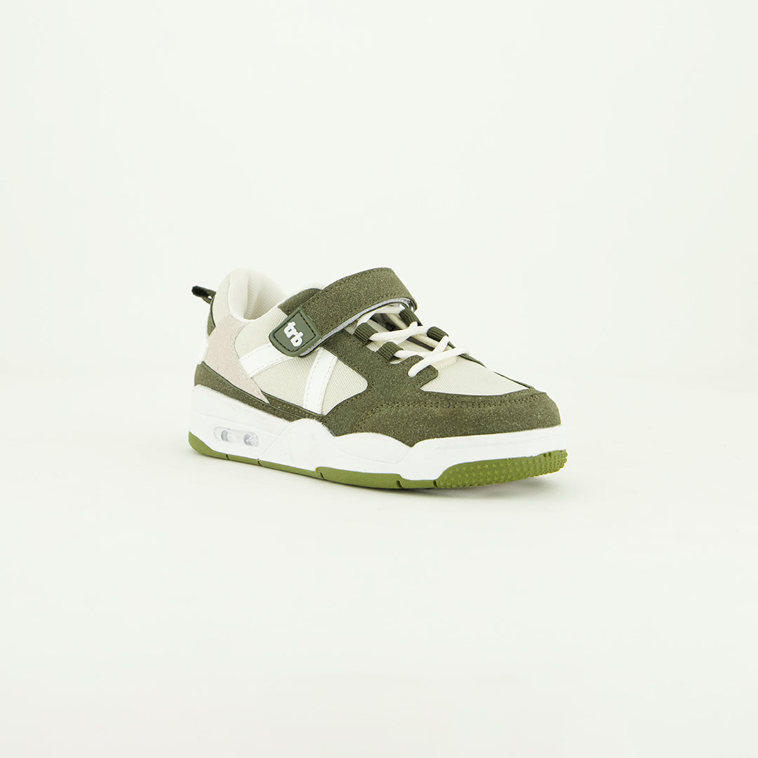 Suede Court Sneaker.Velcro And Elastic Laces.