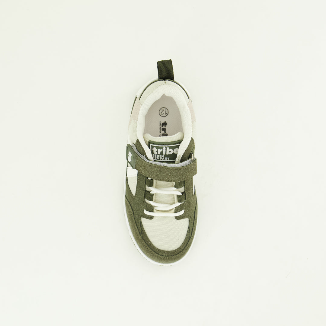 Suede Court Sneaker.Velcro And Elastic Laces.