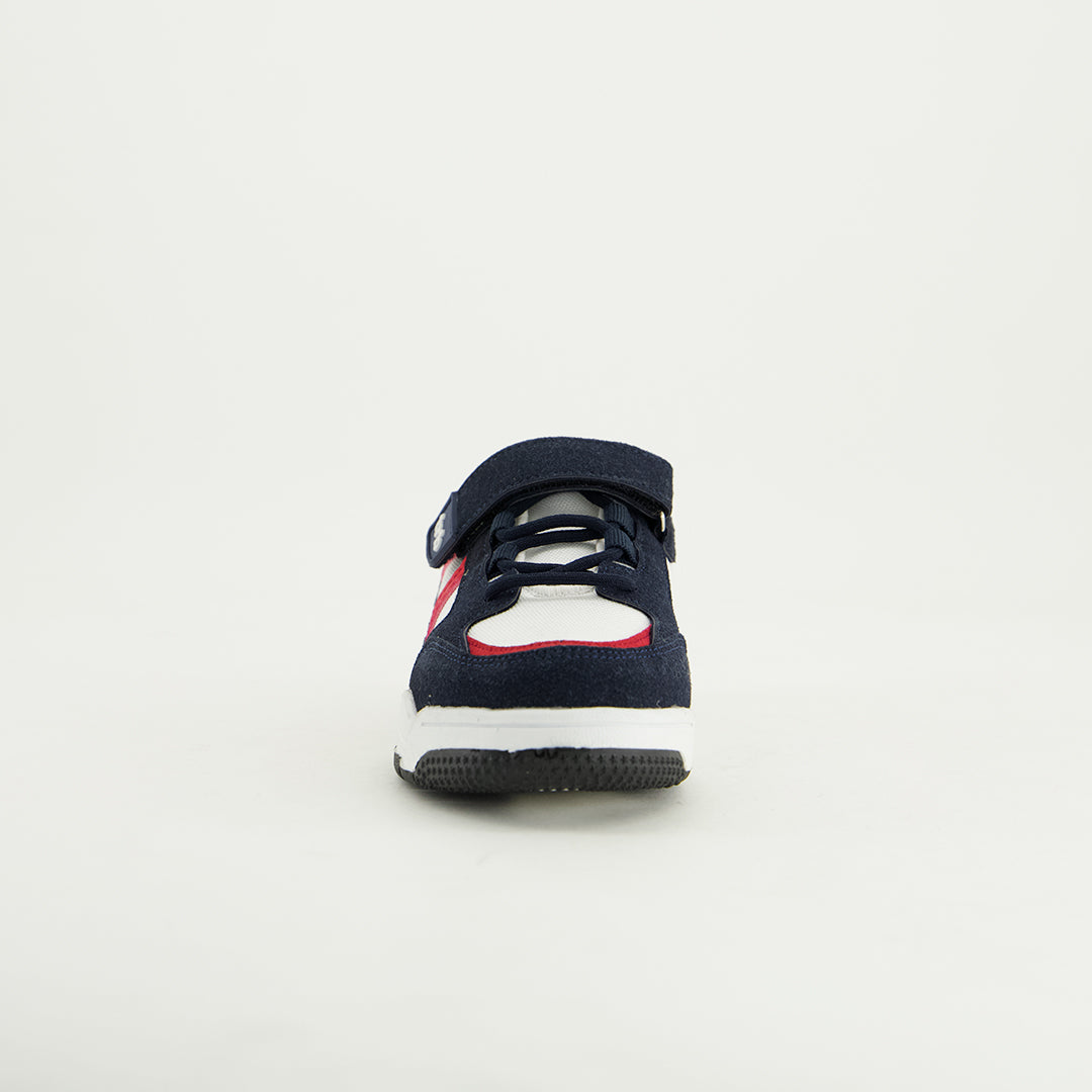 Suede Court Sneaker.Velcro And Elastic Laces.