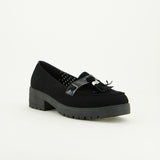 Velvet Loafer.Patent Strap.Taseel Detail.