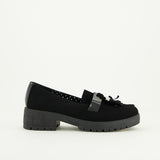 Velvet Loafer.Patent Strap.Taseel Detail.