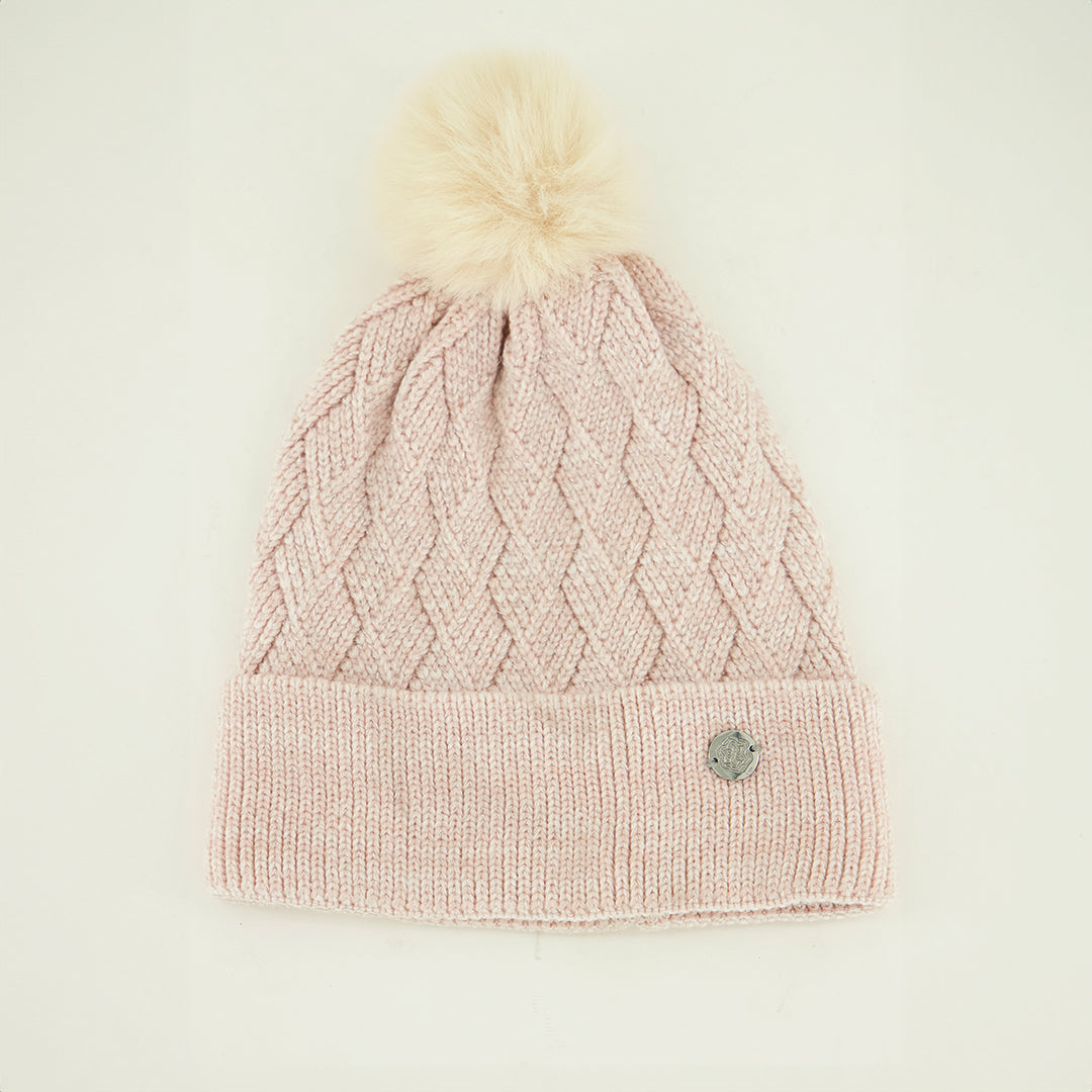 Lurex Grid Rib Beanie.Ingot Detail.Pom Pom Detail.