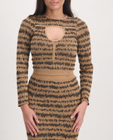 LADIES NOVA FASHION STONE AND BLACK FRONT DETAIL LONG SLEEVE TOP
