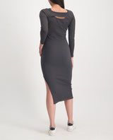 LADIES NOVA FASHION CHARCOAL RACER WITH OFF SHOULDER LONG SLEEVE DRESS